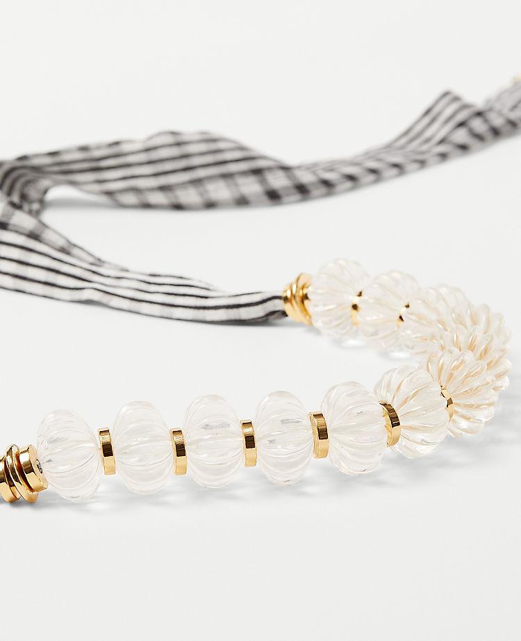 Plaid Bow Beaded Necklace