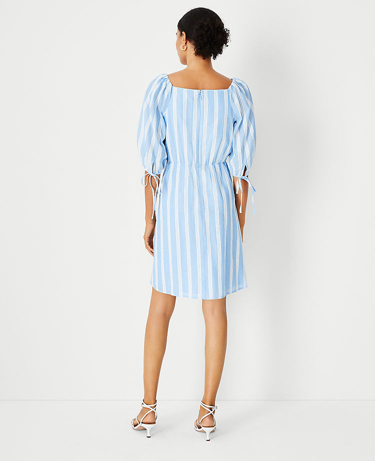 Striped Puff Sleeve Wrap Dress