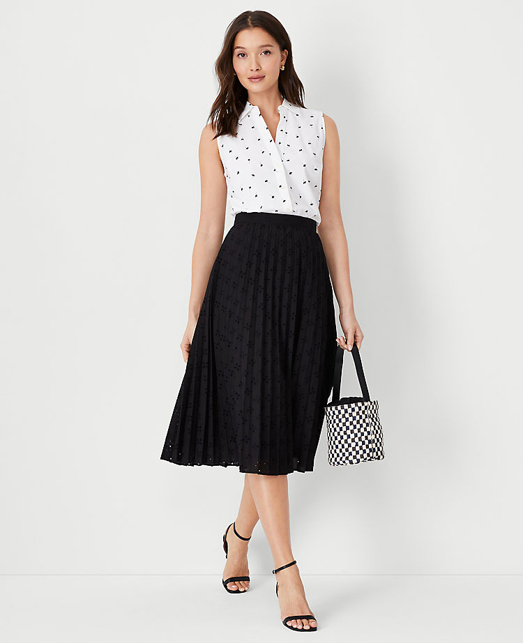 Eyelet Pleated Skirt