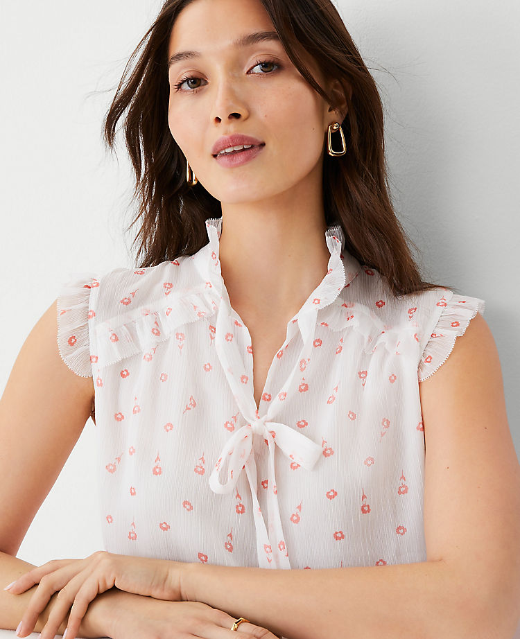Ann Taylor Outlet |  Floral Tie Neck Ruffle Yoke Top