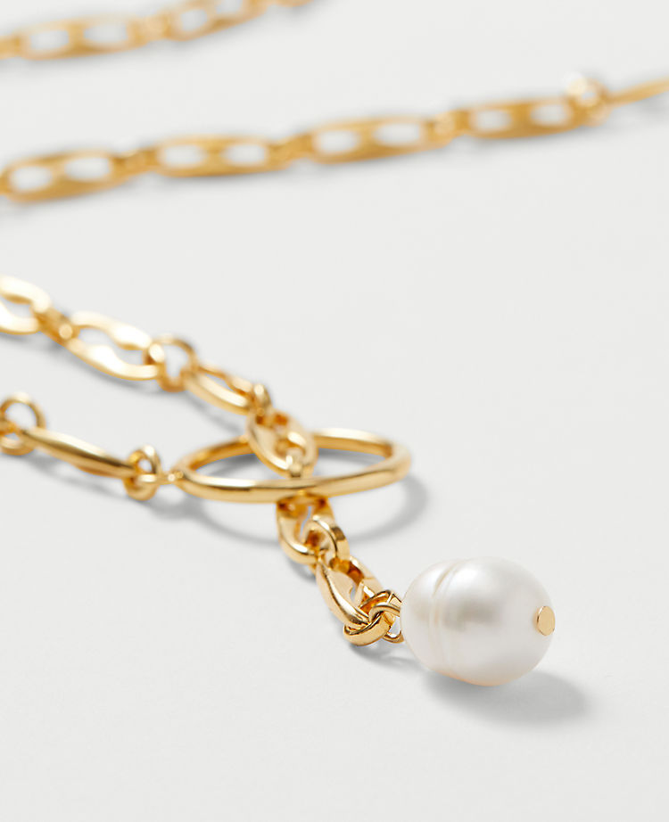 Pearlized Chain Link Lariat Necklace