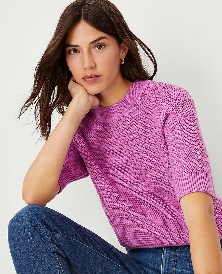 Ann Taylor Outlet |  Geo Stitch Elbow Sleeve Sweater