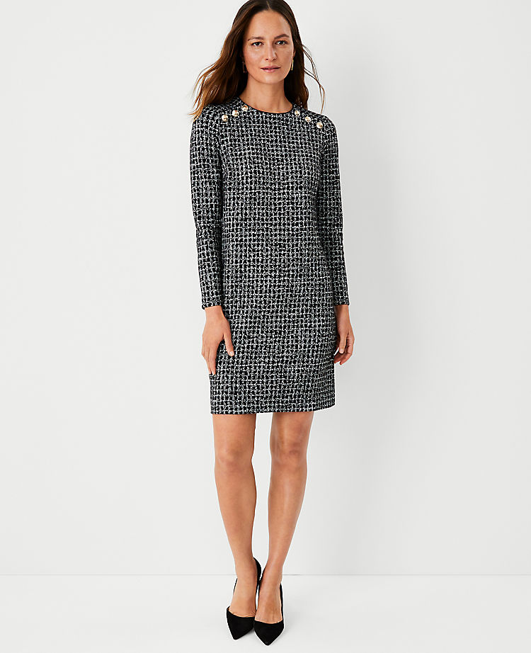 Ann Taylor Plaid Shoulder Button Shift Dress