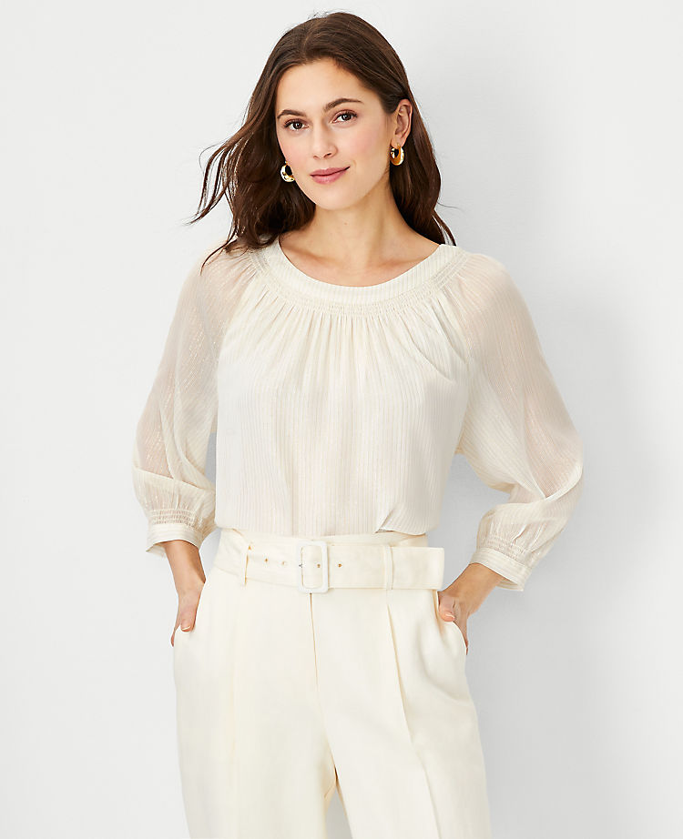 Ann Taylor Outlet |  Shimmer Stripe Smocked Boatneck Top