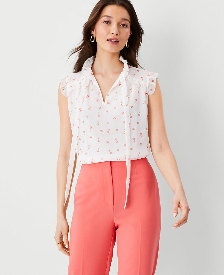 Ann Taylor Outlet |  Floral Tie Neck Ruffle Yoke Top