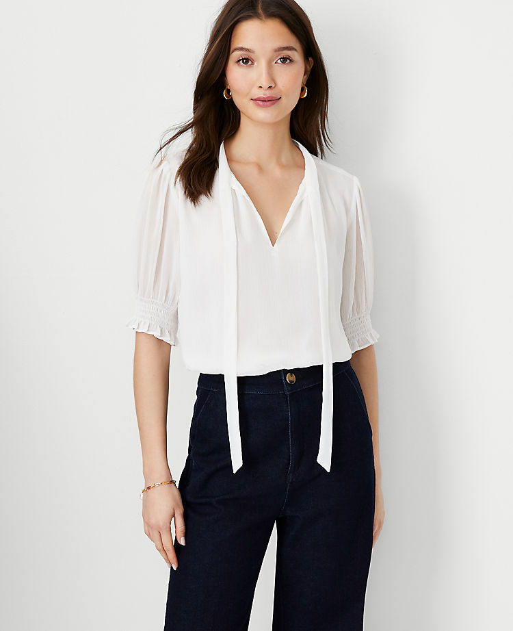 Ann Taylor Outlet |  Tie Neck Puff Sleeve Top