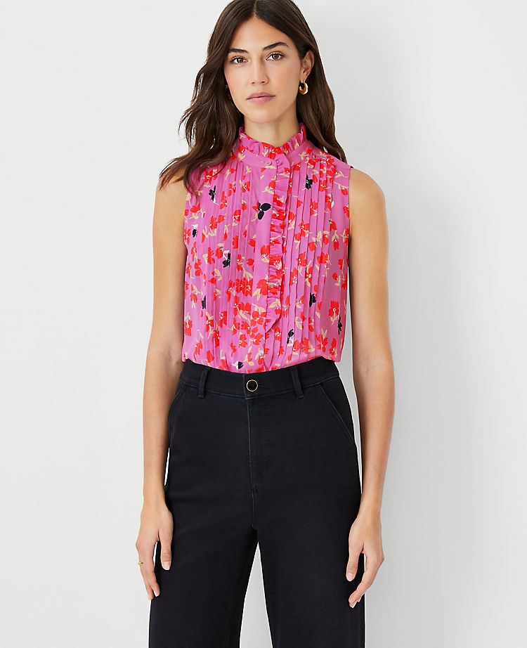 Ann Taylor Outlet |  Floral Ruffle Pintucked Popover Shell