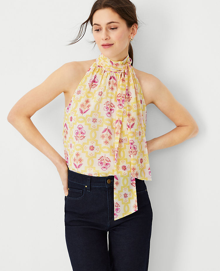 Ann Taylor Outlet |  Shimmer Stripe Tile Print Bow Halter Top