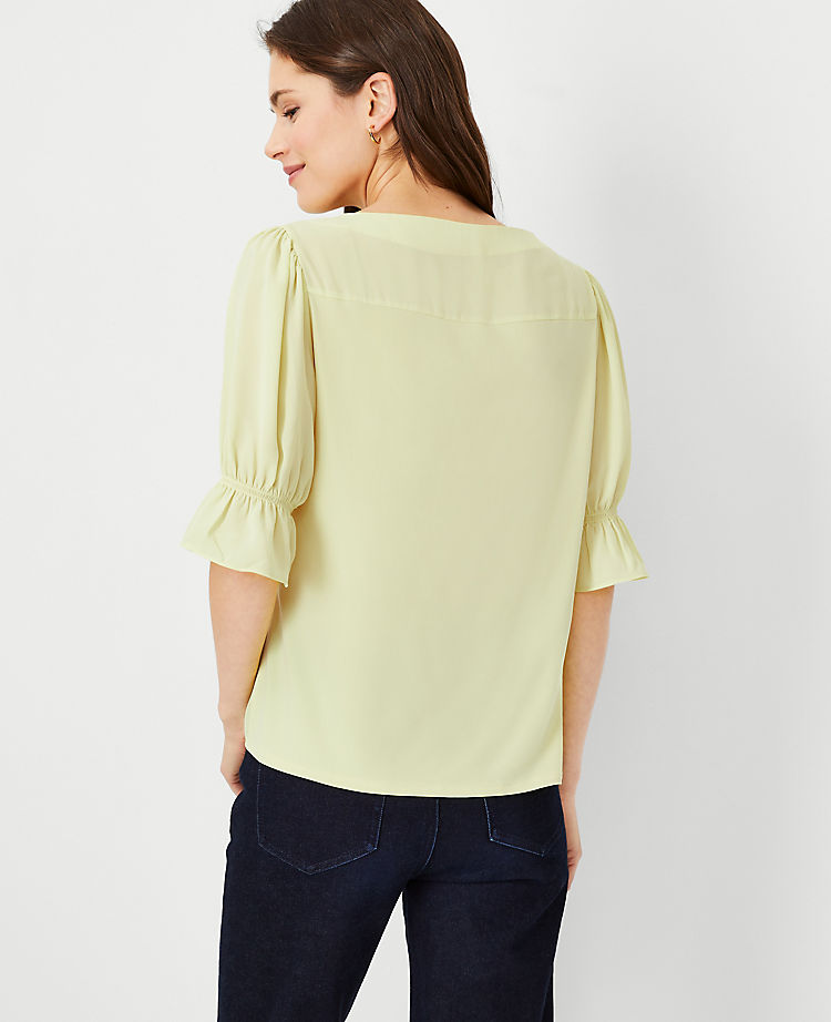 Ann Taylor Outlet |  Mixed Media Ruffle Puff Sleeve Top