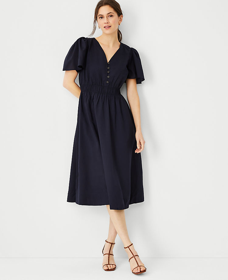Ann Taylor Flutter Sleeve Flare Dress