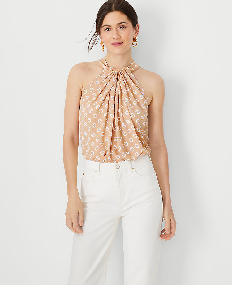 Floral Mixed Media Draped Halter Top