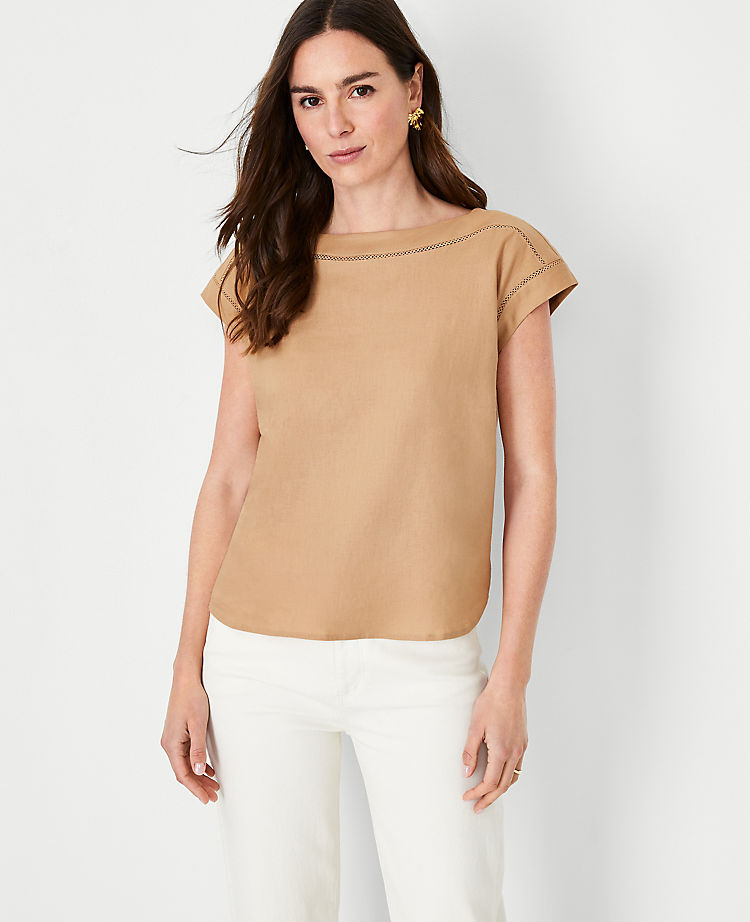 Linen Blend Boatneck Top