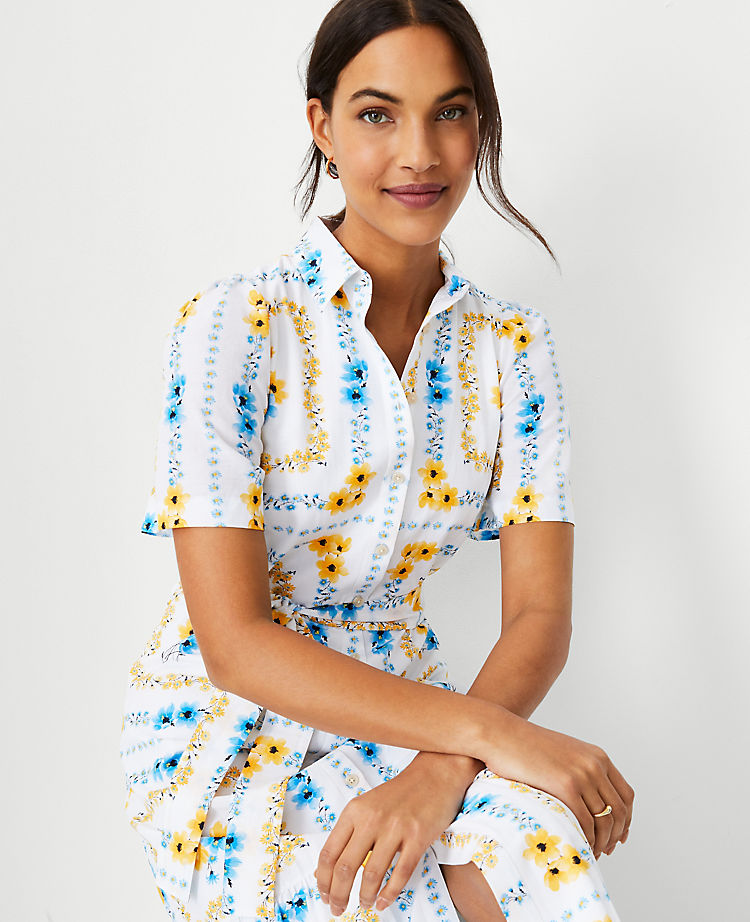Floral Square Belted Shirtdress