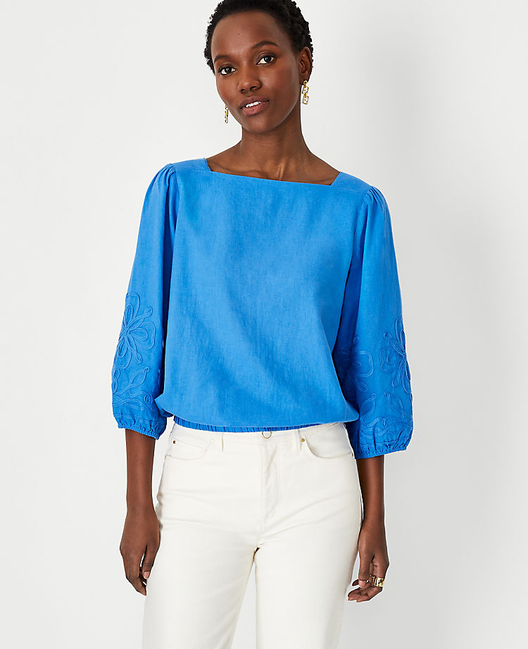 Linen Blend Boatneck Blouse