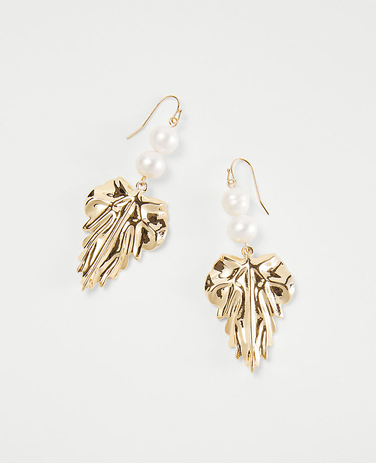 Pearlized Metal Leaf Drop EarRings