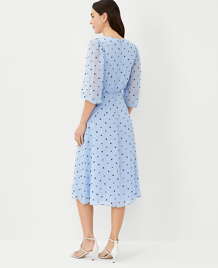 Floral Embroidered Belted Wrap Dress