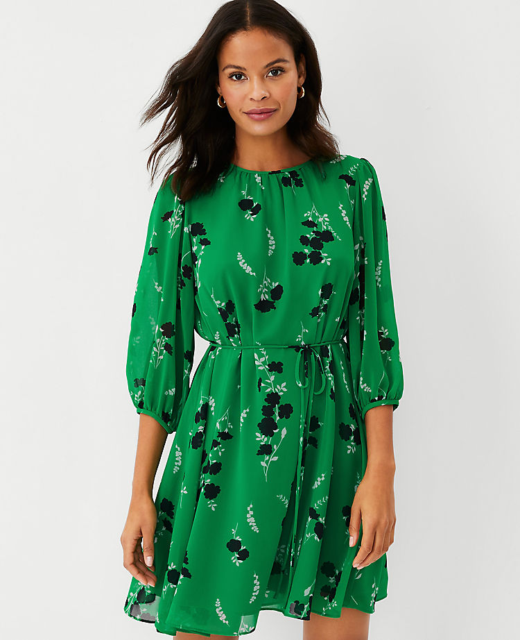 Ann Taylor Floral Belted Flare Dress