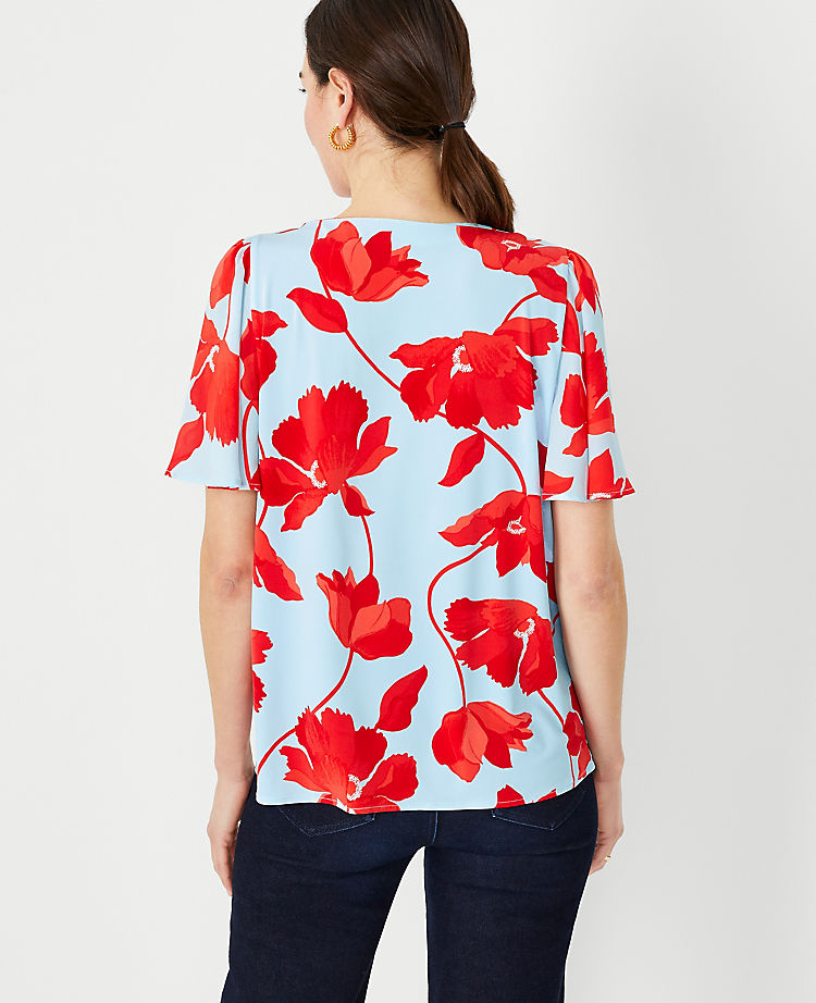 Floral Elbow Sleeve Mixed Media Top