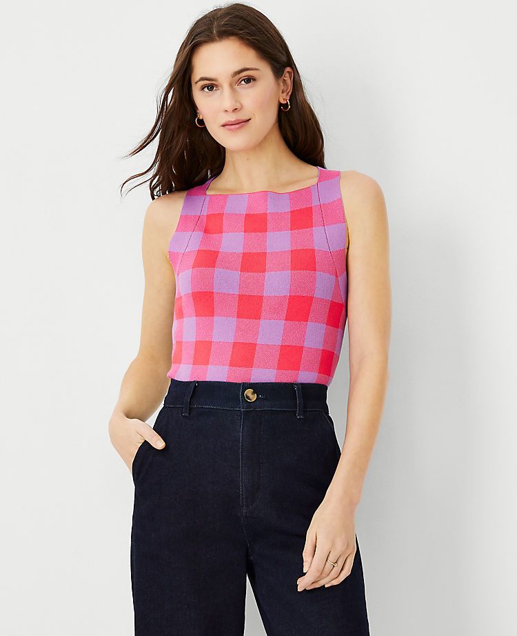Ann Taylor Outlet |  Gingham Plaid Sweater Shell