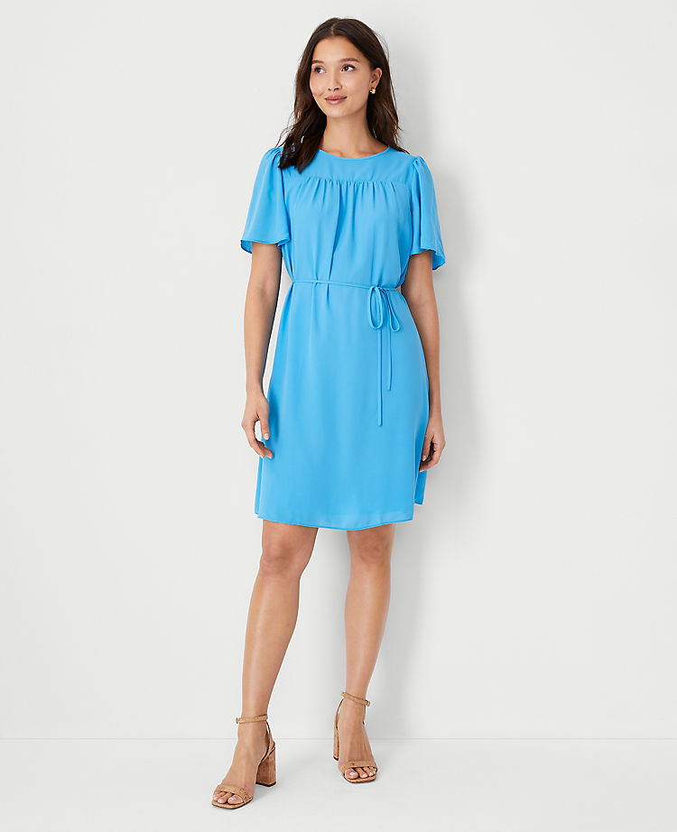 Ann Taylor Flutter Sleeve Belted Shift Dress