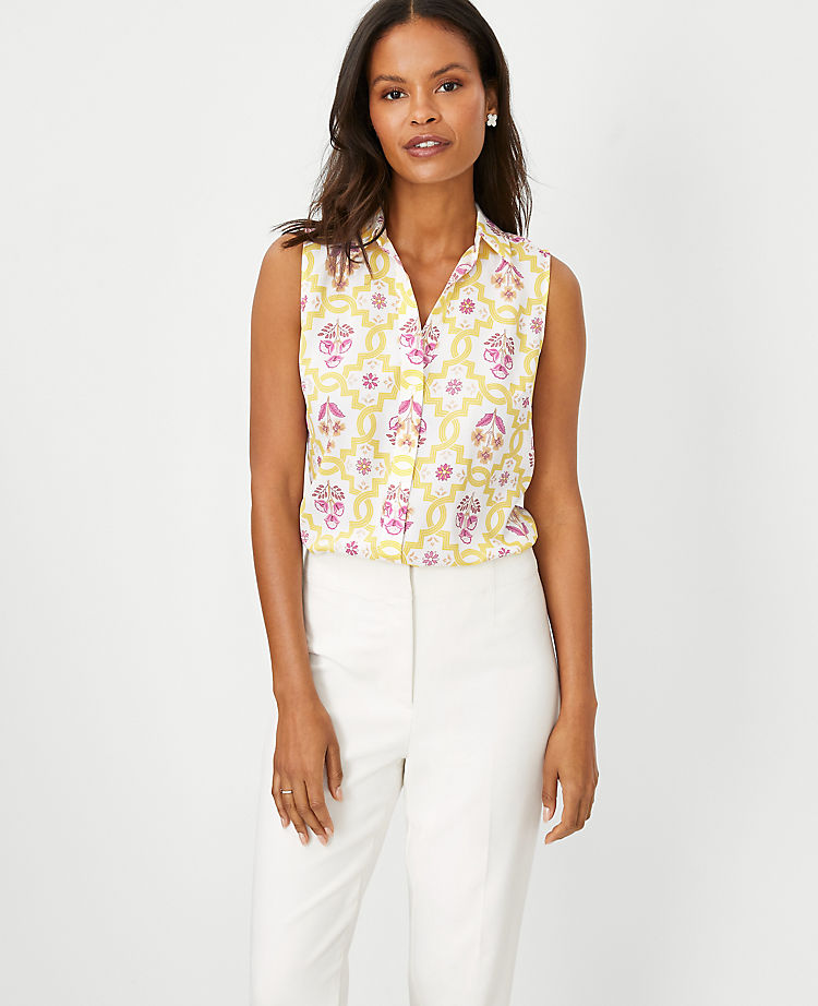 Ann Taylor Outlet |  Tile Print Sleeveless Essential Shirt
