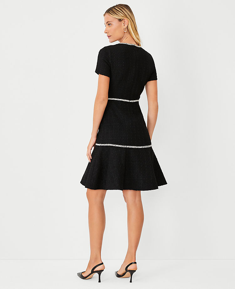 Contrast Trim Tweed Flounce Dress