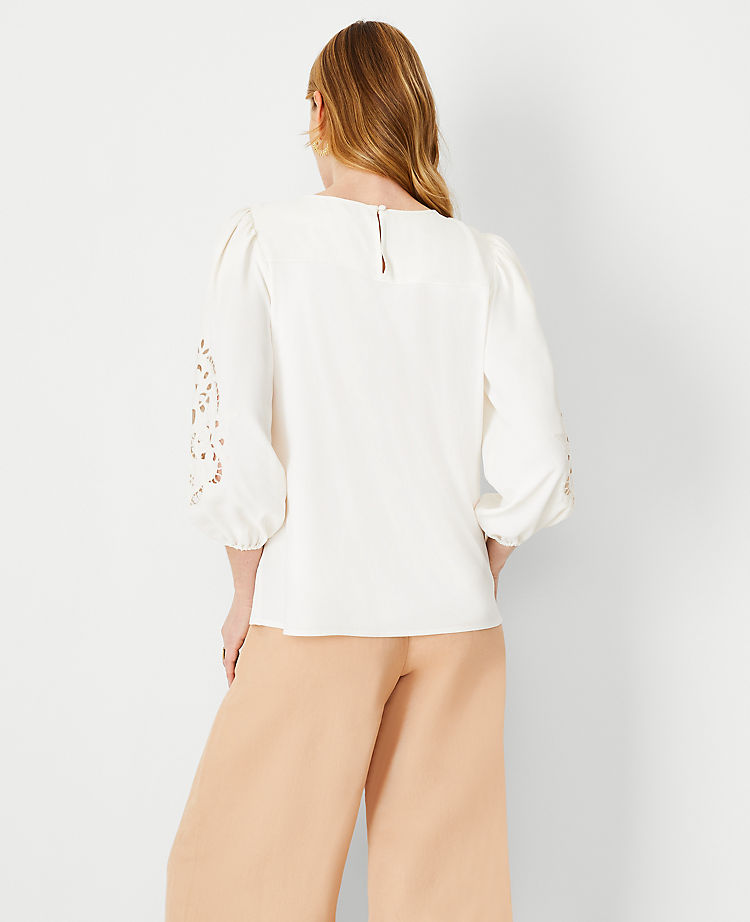 Eyelet Sleeve Mixed Media Top