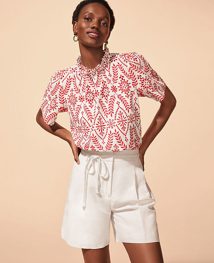 Eyelet Mock Neck Top