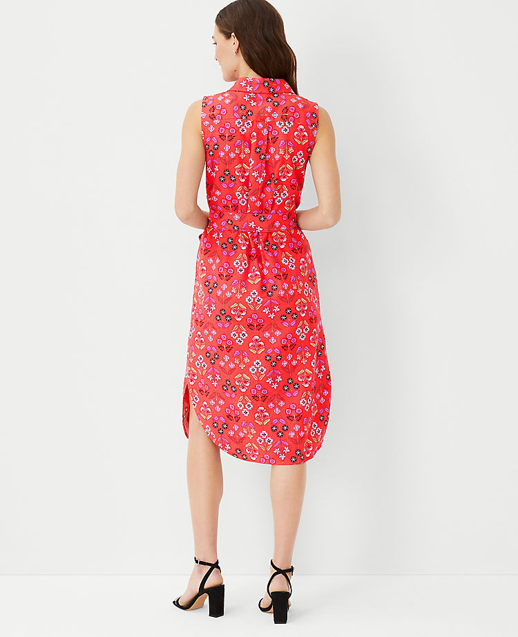 Floral Linen Blend Sleeveless Shirtdress