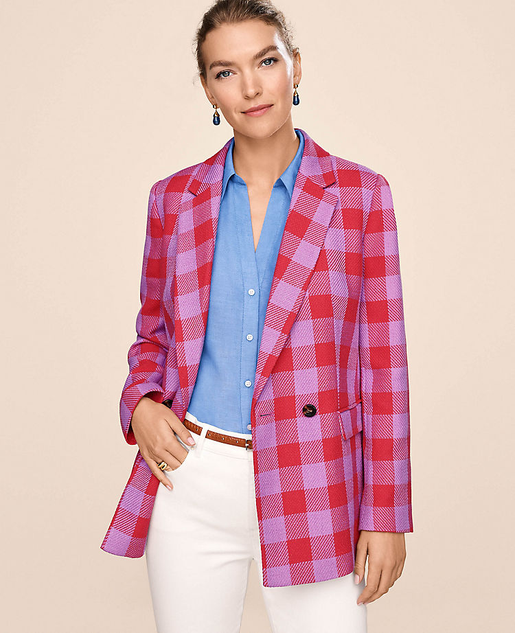 Ann Taylor Outlet |  The Double Breasted Long Blazer in Plaid