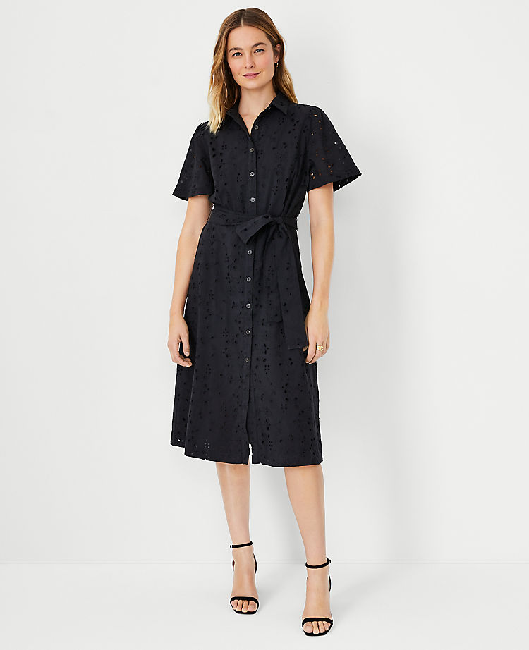 Eyelet Belted Shirtdress