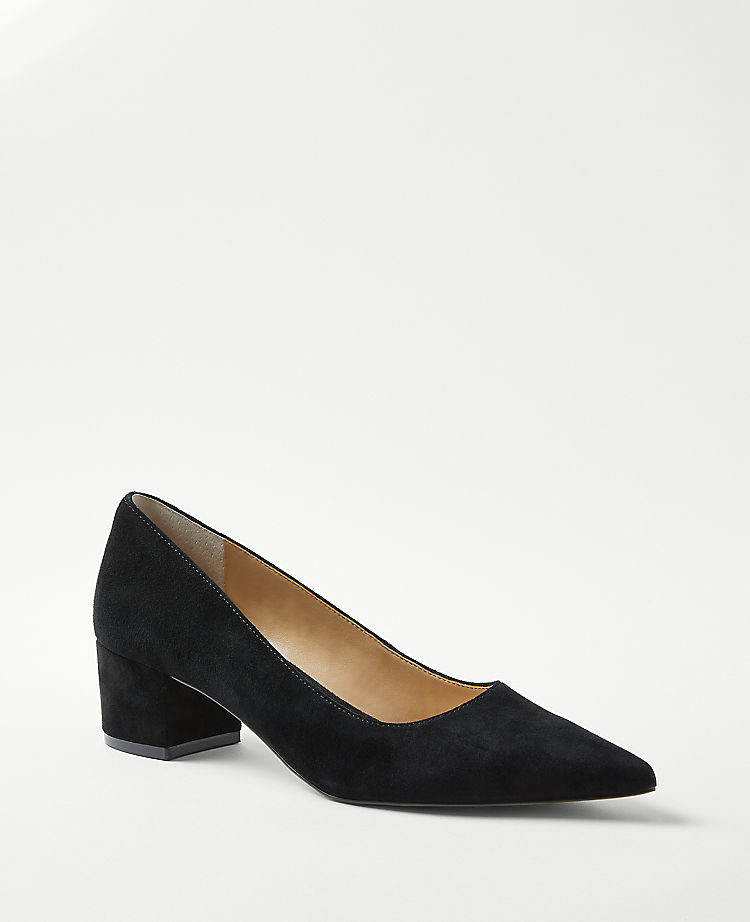 Suede Block Heel Pumps
