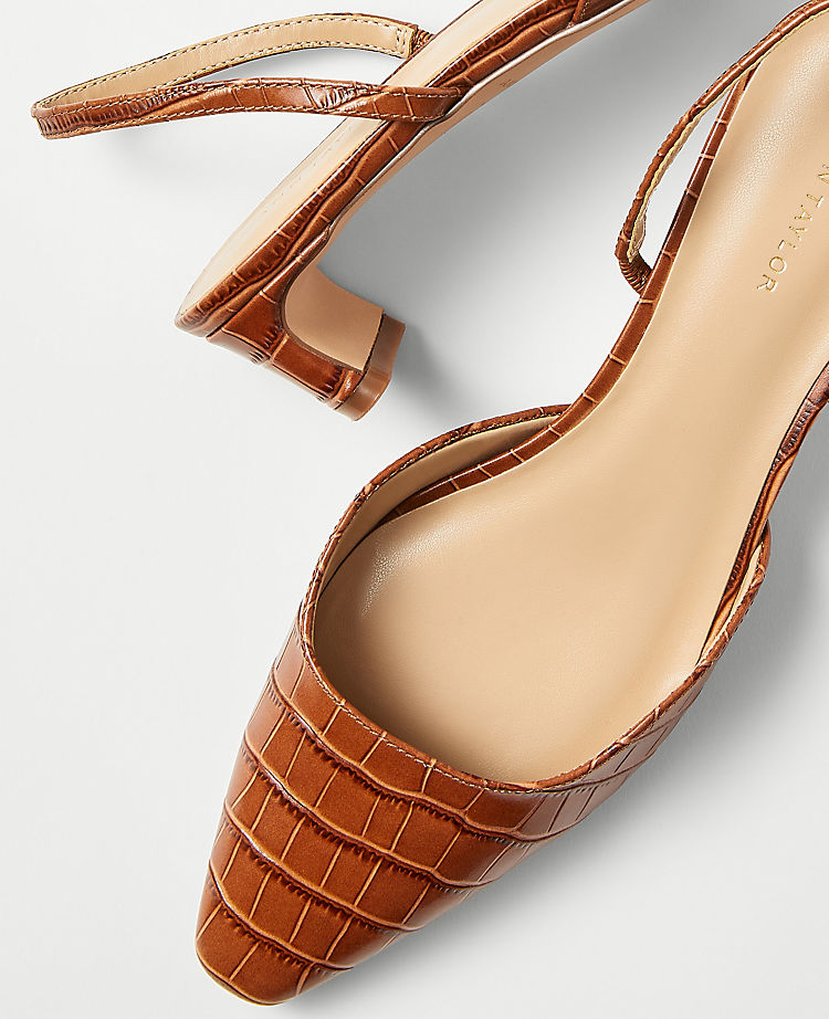 Embossed Leather Blade Heel Slingback Pumps