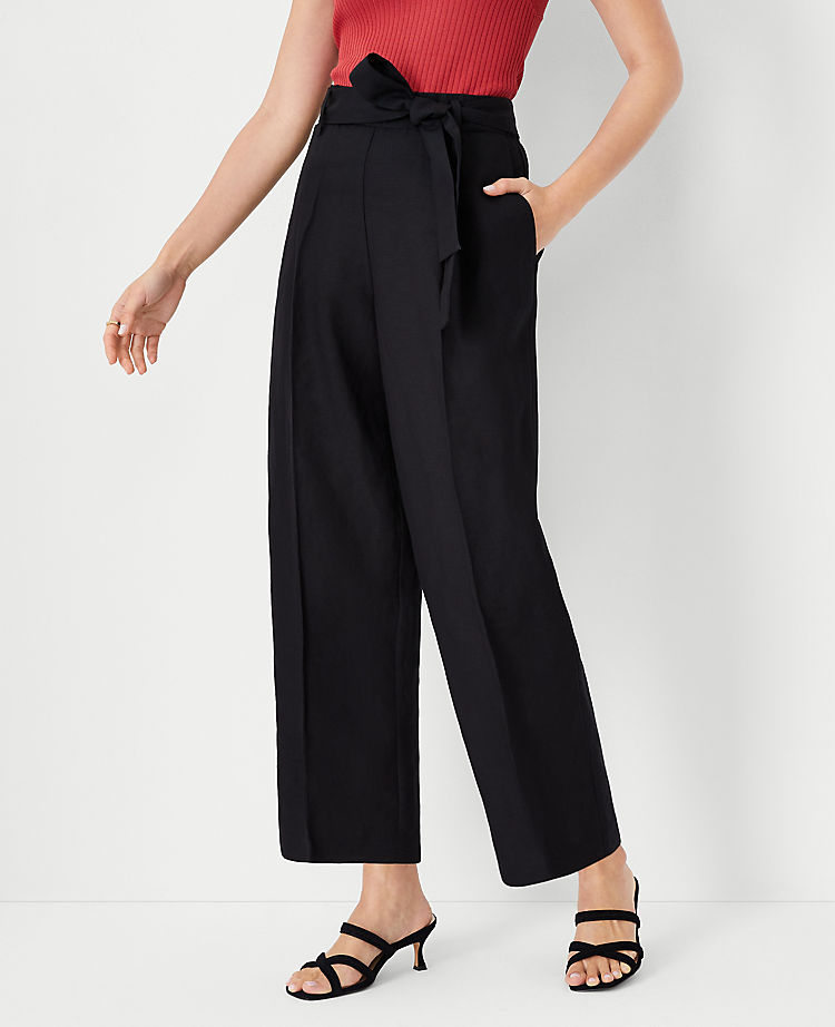 Ann Taylor The Tie Waist Straight Ankle Pant in Linen Blend