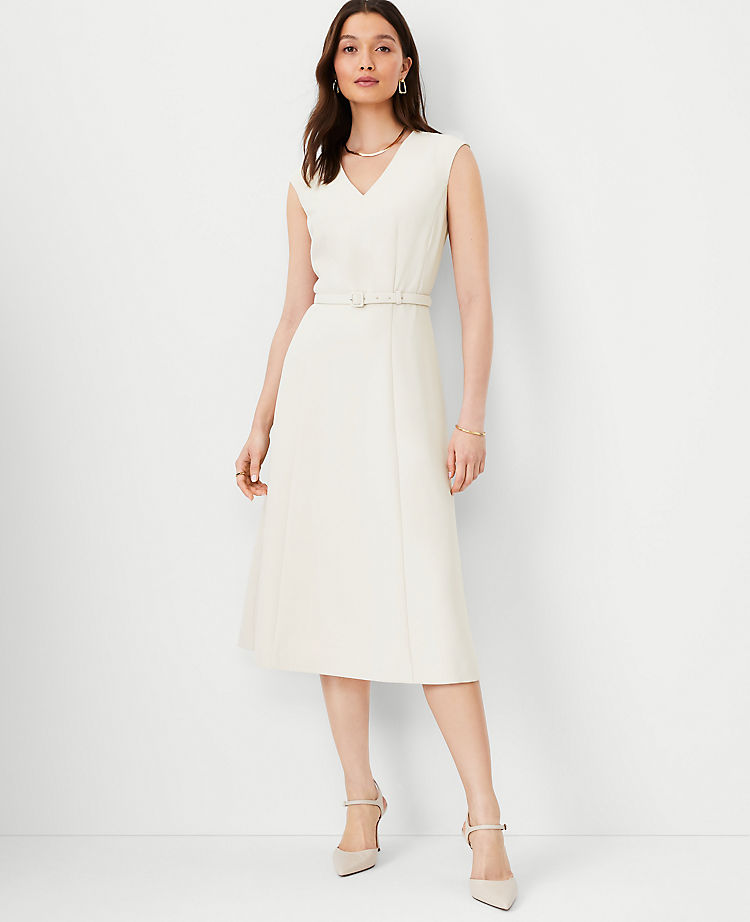 Ann Taylor Outlet |  The Belted V-Neck Midi Dress in Fluid Crepe