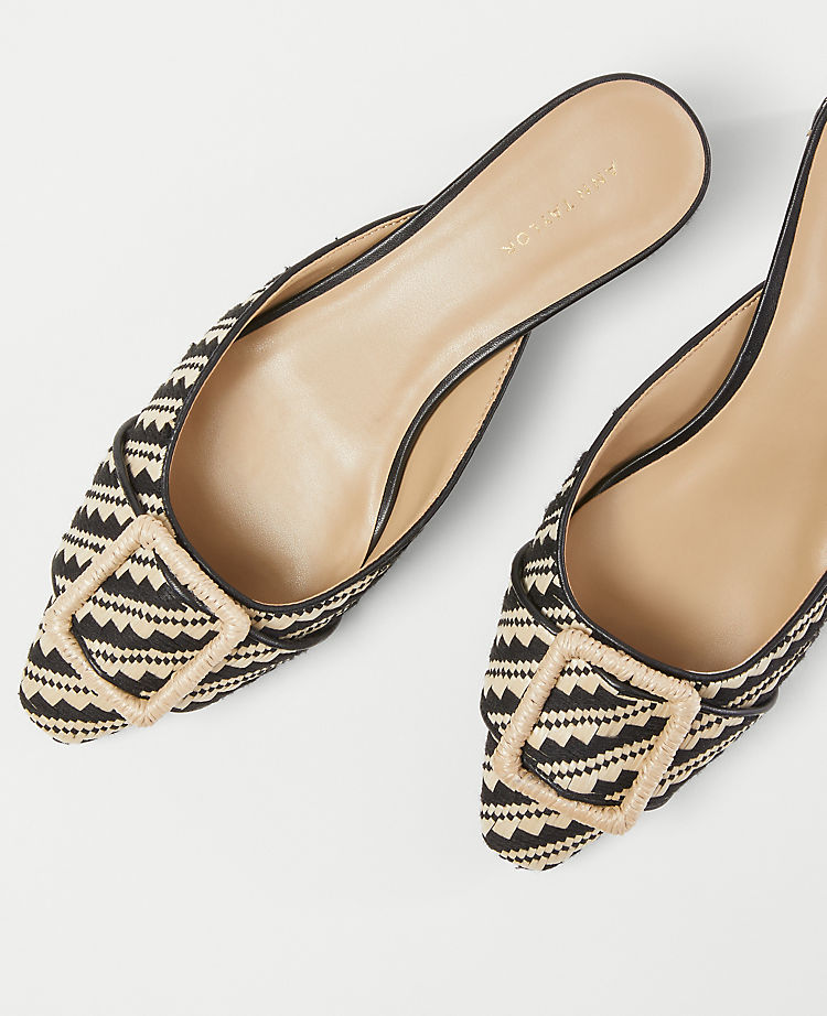 Woven Straw Buckle Mule Pumps