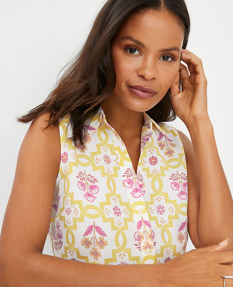 Ann Taylor Outlet |  Tile Print Sleeveless Essential Shirt