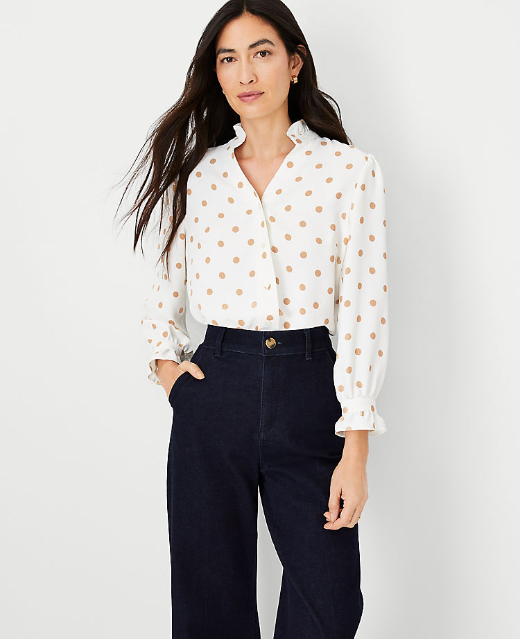 Ann Taylor Outlet |  Polka Dot Ruffle Button Top