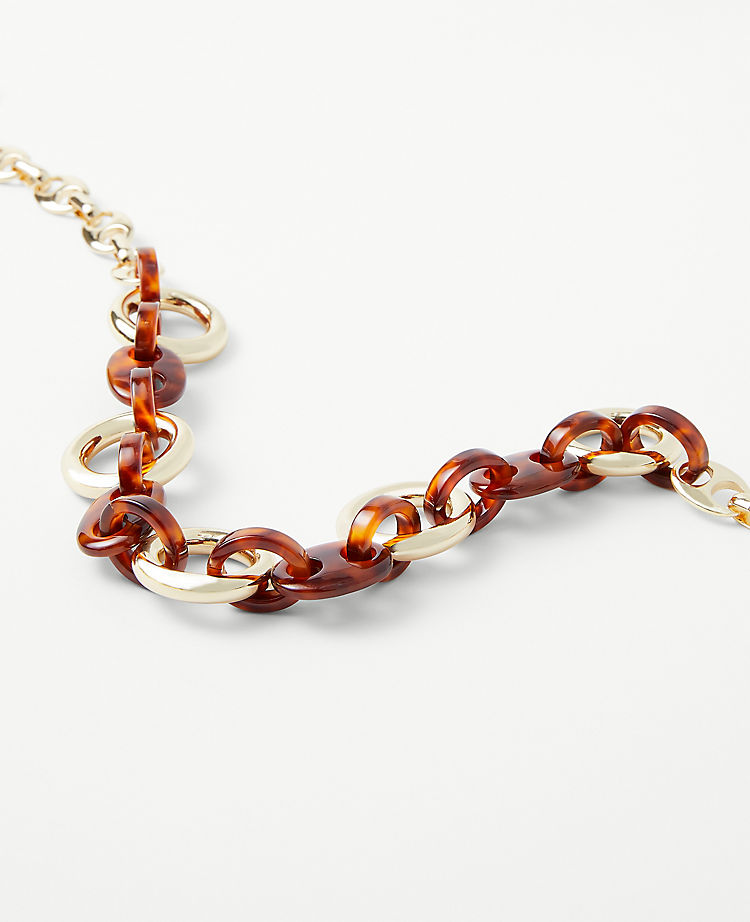Tortoiseshell Print Chain Link Statement Necklace