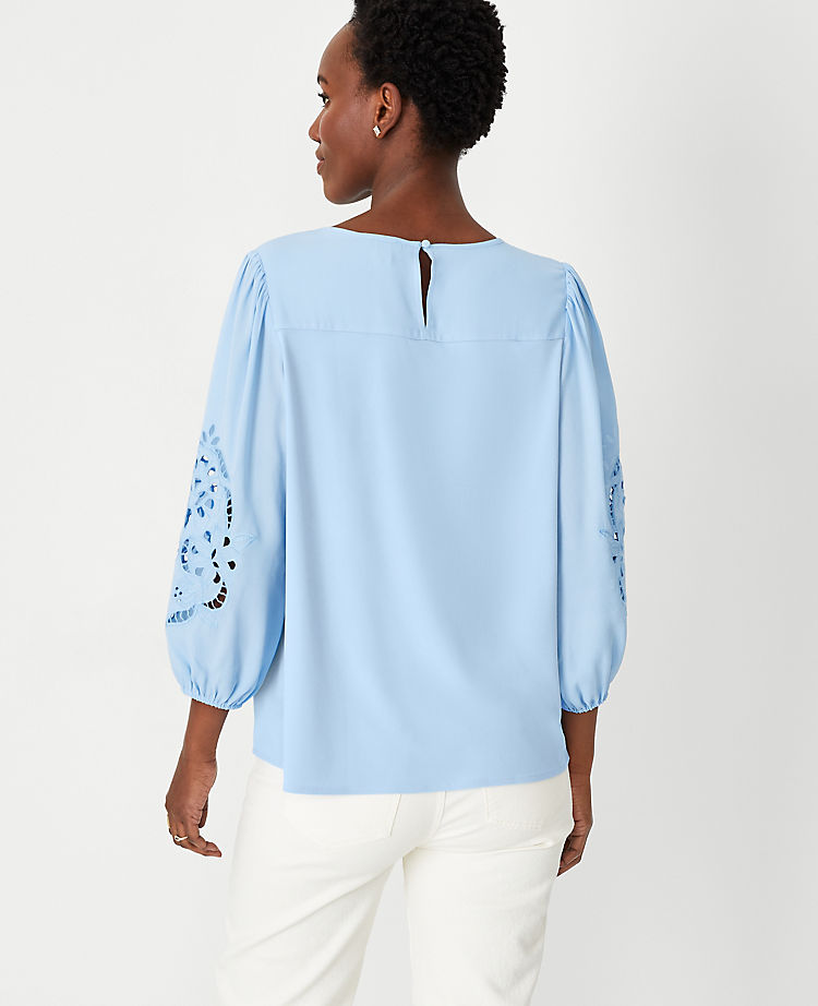 Eyelet Sleeve Mixed Media Top