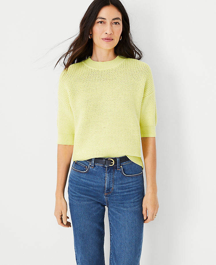 Ann Taylor Outlet |  Geo Stitch Elbow Sleeve Sweater