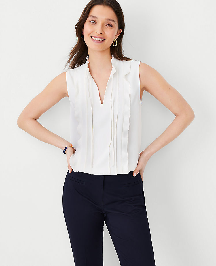 Ann Taylor Outlet |  Ruffle Pintucked Popover Shell