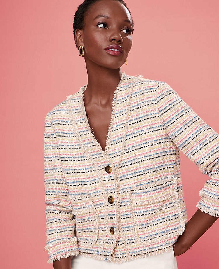 Ann Taylor Outlet |  Shimmer FRinge Tweed Cardigan Jacket