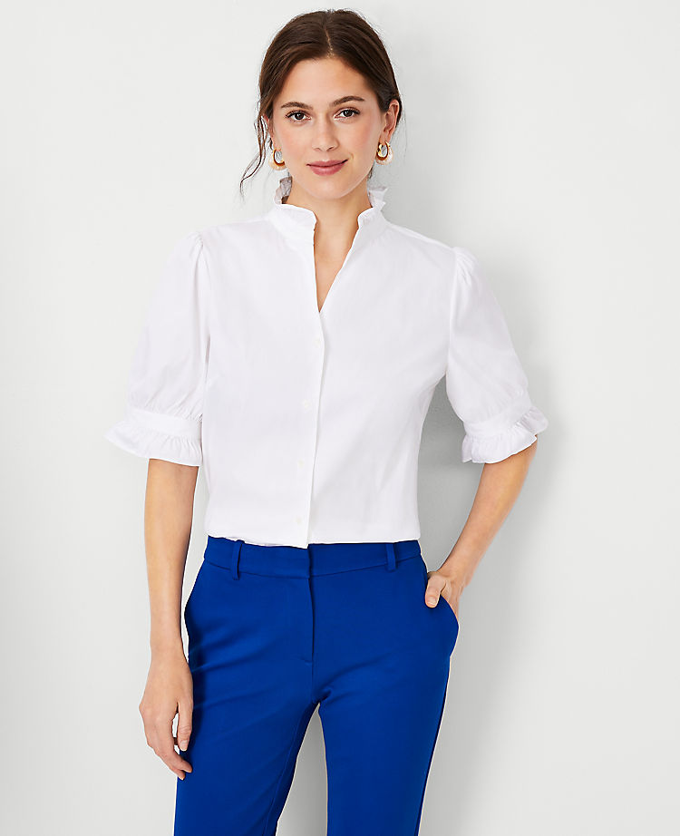 Ann Taylor Outlet |  Poplin Ruffle Button Top