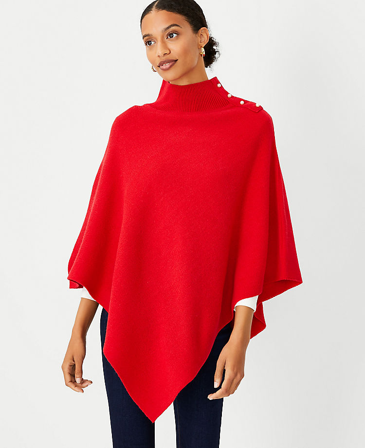 Embellished Shoulder Button Turtleneck Poncho