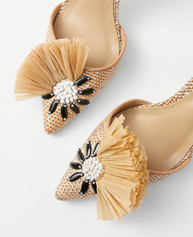 Metallic Straw Embellished Slingback Pumps