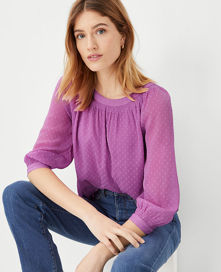 Ann Taylor Outlet |  Crinkle Clip Smocked Boatneck Top