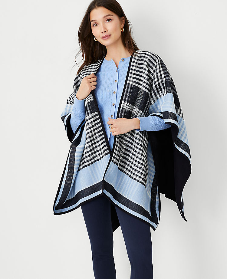 Plaid Open Poncho
