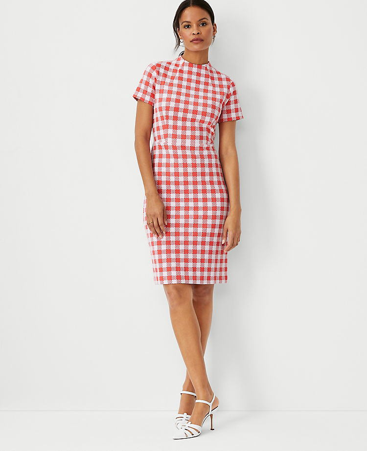 Checked Mock Neck Sheath Dress