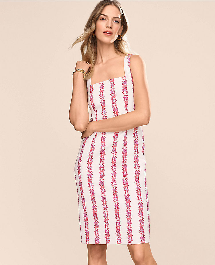 Floral Square Neck Sheath Dress